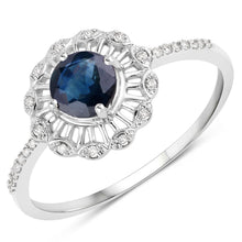 Load image into Gallery viewer, 0.72 Carat Genuine Blue Sapphire and White Diamond 14K White Gold Ring