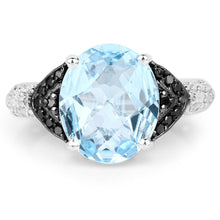 Load image into Gallery viewer, 5.37 Carat Genuine Swiss Blue Topaz, Black Diamond & White Topaz .925 Sterling Silver Ring