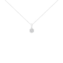 Load image into Gallery viewer, 14K White Gold 1/2 cttw Prong Set Round-Cut Diamond 7 Stone Floral Cluster 18" Pendant Necklace (H-I Color, I1-I2 Clarity)