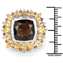 Load image into Gallery viewer, 9.16 Carat Genuine Smoky Quartz & Citrine .925 Sterling Silver Ring