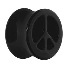 Load image into Gallery viewer, Acrylic Black Peace Sign Tunnel Plug 2G to 20mm