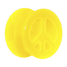 Load image into Gallery viewer, Acrylic Neon Yellow Peace Sign Tunnel Plug 2G to 20mm