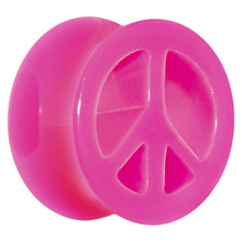 Load image into Gallery viewer, Acrylic Neon Pink Peace Sign Tunnel Plug 2G to 20mm
