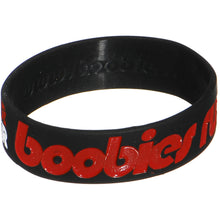 Load image into Gallery viewer, Black White Red Boobies Rule Awareness for Breast Cancer Bracelet
