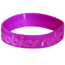 Load image into Gallery viewer, Purple Pink Black Boobies Rule Awareness for Breast Cancer Bracelet