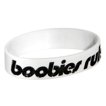 Load image into Gallery viewer, White Black Boobies Rule Awareness for Breast Cancer Bracelet