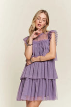 Load image into Gallery viewer, Layered Ruffled Cap Sleeve Mesh Dress For Women – Romantic Mesh Dress with Lace & Ruffled Layers for Elegant Parties & Special Events