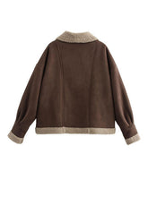 Load image into Gallery viewer, Fuzzy Collared Neck Long Sleeve Jacket with Buttoned Closure and Cozy Pockets