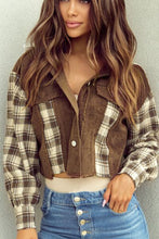 Load image into Gallery viewer, Raw Hem Plaid Cropped Hooded Jacket – Trendy Buttoned Outerwear with Casual Raw Hem Detail