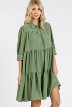 Load image into Gallery viewer, Button Detail Collared Neck Tiered Shirt Dress – Elegant Buttoned Shirt Dress with Tiered Design and Classic Collar