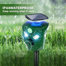 Load image into Gallery viewer, 360° Electric Solar Powered Ultrasonic Repeller with Motion Sensor LED Flashing Lights