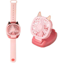 Load image into Gallery viewer, 360°Rotation Kids Portable Wrist Strap Mini Watch Hand Held Fan Cat Design