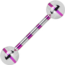 Load image into Gallery viewer, Silver Purple Striped Titanium Barbell Tongue Ring