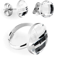 Load image into Gallery viewer, Clear Round Adjustable Ring and Stud Earring Set