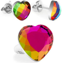 Load image into Gallery viewer, Rainbow Heart Adjustable Ring and Stud Earring Set