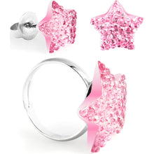 Load image into Gallery viewer, Pink Sparkler Star Adjustable Ring and Stud Earring Set