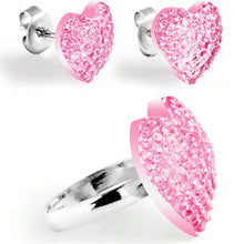 Load image into Gallery viewer, Pink Sparkler Heart Adjustable Ring and Stud Earring Set