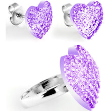 Load image into Gallery viewer, Light Purple Sparkler Heart Adjustable Ring and Stud Earring Set
