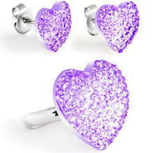 Load image into Gallery viewer, Light Purple Sparkler Heart Adjustable Ring and Stud Earring Set