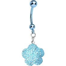 Load image into Gallery viewer, Aqua Sparkler Flower Dangle Belly Ring