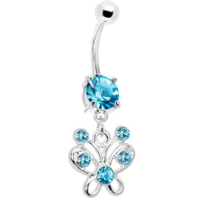Load image into Gallery viewer, Aqua Cubic Zirconia Butterfly Belly Ring