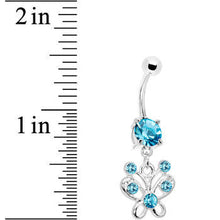 Load image into Gallery viewer, Aqua Cubic Zirconia Butterfly Belly Ring