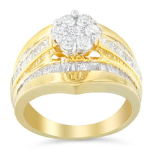 Load image into Gallery viewer, 14K Yellow Gold 2-1/3 Cttw Diamond Cluster Channel Set Chevron Shaped Band Engagement Ring & Wedding Band Set (H-I Color, SI1-SI2 Clarity)- Size 5