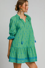 Load image into Gallery viewer, Full Size Tassel Embroidered Sleeve Mini Dress Plus Size Feminine & Stylish Green Dress