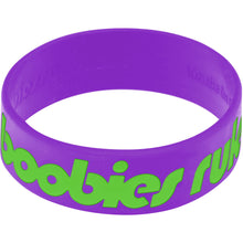 Load image into Gallery viewer, Purple Green Boobies Rule Awareness for Breast Cancer Bracelet