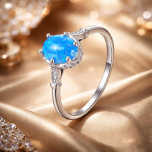 Load image into Gallery viewer, 925 Sterling Silver Opal Rings in Size 6.0 with Pave Setting & Plated White Gold for Women