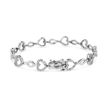 Load image into Gallery viewer, .925 Sterling Silver 1/4 Cttw Round-Cut Diamond Alternating Heart and Leaf Link Bracelet (I-J Color, I3 Clarity) - Size 7.25"