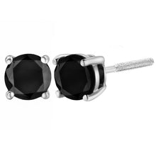 Load image into Gallery viewer, .925 Sterling Silver 4.00 Cttw Round Brilliant-Cut Black Diamond Bezel-Set Stud Earrings with Screw Backs (Fancy Color-Enhanced, I2-I3 Clarity)