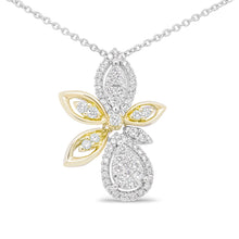 Load image into Gallery viewer, 14K White and Yellow Gold 5/8 Cttw Round Diamond Marquise Floral Style 18" Pendant Necklace (H-I Color, I1-I2 Clarity)