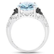 Load image into Gallery viewer, 5.37 Carat Genuine Swiss Blue Topaz, Black Diamond & White Topaz .925 Sterling Silver Ring