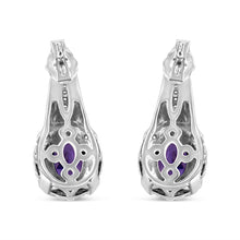 Load image into Gallery viewer, .925 Sterling Silver 8x6 MM Natural Oval Purple Amethyst Gemstone and Diamond Accent Art Deco Style Drop and Dangle Earrings (I-J Color, I1-I2 Clarity)