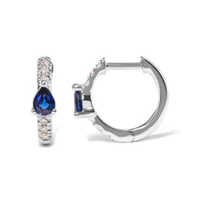 Load image into Gallery viewer, 10K White Gold Pear Shaped Blue Sapphire and 1/10 Cttw Diamond Huggy Hoop Earrings (H-I Color, I1-I2 Clarity)