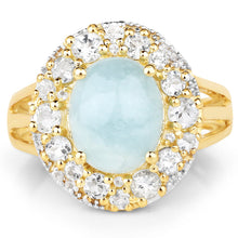 Load image into Gallery viewer, 14K Yellow Gold Plated 6.72 Carat Genuine Aquamarine and White Topaz .925 Sterling Silver Ring