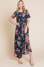 Load image into Gallery viewer, Floral Short Sleeve Maxi Dress โ Elegant Maxi Dress, Floral Short Sleeve Dress, Shirred Maxi Dress, Flowing Silhouette Dress, Comfortable Summer Dress, Flattering Dress for Various Occasions, Versatile Maxi Dress