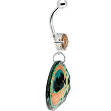 Load image into Gallery viewer, Faceted Gem Peacock Feather Design Belly Ring
