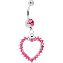 Load image into Gallery viewer, Passionate Pink Gem Paved Hollow Heart Belly Ring
