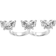 Load image into Gallery viewer, Silver Tone Crystalline Butterfly Trio Double Finger Ring