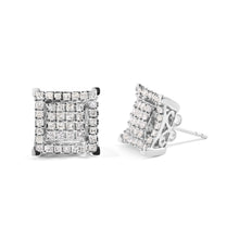 Load image into Gallery viewer, 10K White Gold 1 1/4 Cttw Princess Diamond Composite Double Square and Halo Stud Earrings (I-J Color, I1-I2 Clarity)