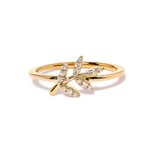 Load image into Gallery viewer, 10K Yellow Gold 1/10 Cttw Diamond Leaf and Branch Ring (H-I Color, I1-I2 Clarity) - Ring Size 7