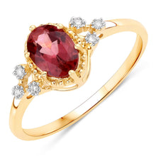 Load image into Gallery viewer, 0.81 Carat Genuine Pink Tourmaline and White Diamond 14K Yellow Gold Ring