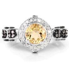 Load image into Gallery viewer, 1.06 Carat Genuine Citrine, Champagne Diamond & White Diamond .925 Sterling Silver Ring