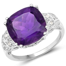 Load image into Gallery viewer, 5.87 Carat Genuine Amethyst and White Diamond .925 Sterling Silver Ring