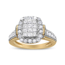 Load image into Gallery viewer, 14K Yellow and White Gold 1.00 Cttw Princess and Round Cut Emerald Shaped Halo Diamond Cluster Ring (SI1-SI2 Clarity, H-I Color) - Size 7