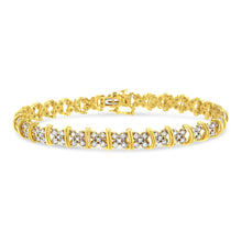 Load image into Gallery viewer, 10K Yellow Gold Plated .925 Sterling Silver 2.0 Cttw Round Diamond Cluster "X" Shaped Link Bracelet (H-I Color, I3 Clarity) - 7"