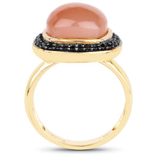 Load image into Gallery viewer, 14K Yellow Gold Plated 7.50 ct. t.w. Peach Moonstone and Black Spinel Ring in Sterling Silver