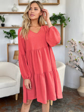 Load image into Gallery viewer, Light Green Double Take Full Size V-Neck Sleeve Tiered Dress with Pockets Elegant & Comfortable Casual Dress